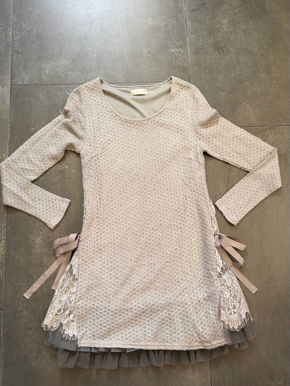 Altar'd State Grey Knit Dress with Lace Trim